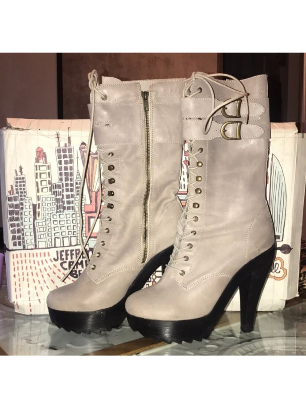 Jeffrey Campbell Gray Lace-Up Military Platform Heel Boots 10| Grunge Whimsigoth - Picture 6 of 7
